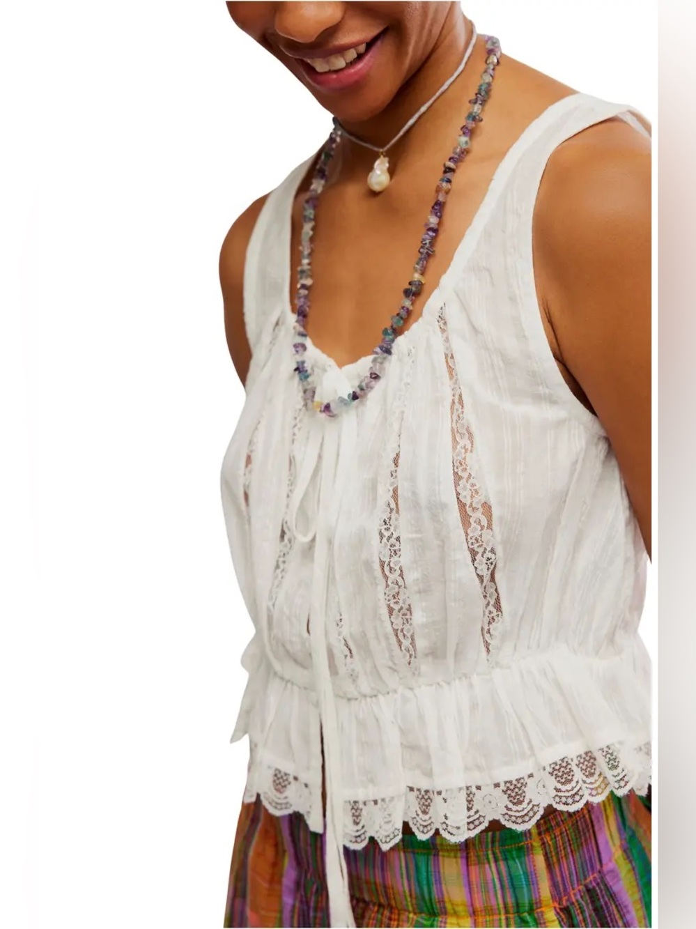 Free People Alana Lace Trim Peplum Sleeveless Top